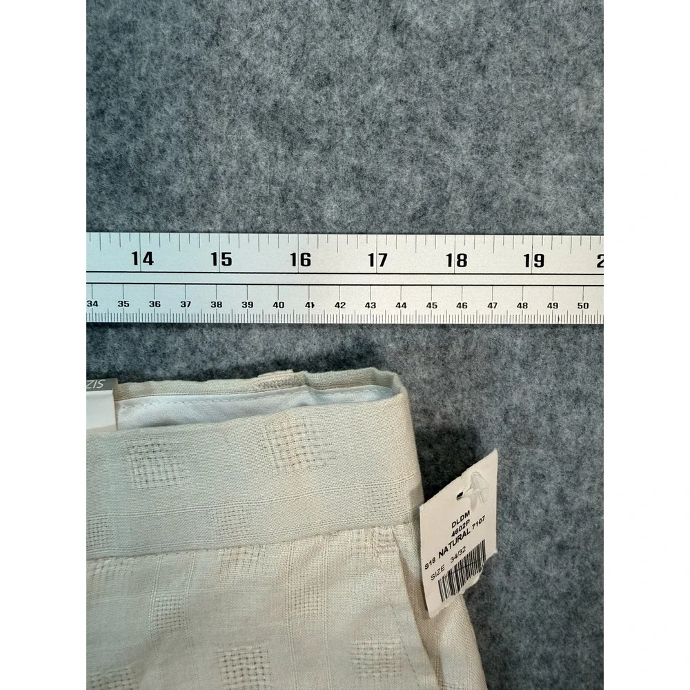 Stacy Adams Mens 100% Linen Textured Square Dress Pants Natural Beige 34x32 NEW